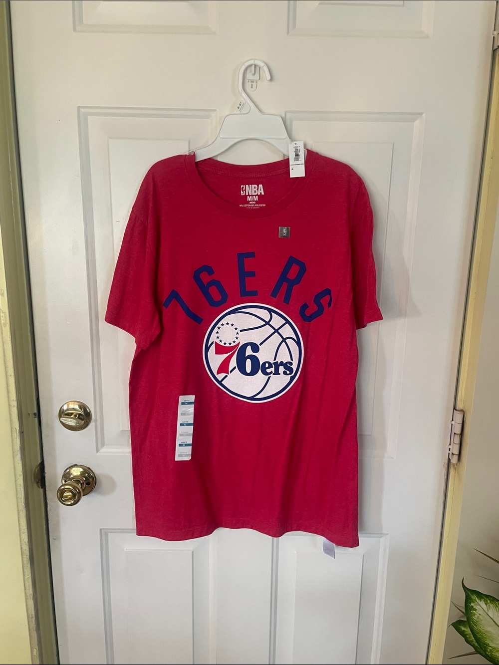 NBA Philadelphia 76ers Red Graphic Co Tee with Blue & White Logo